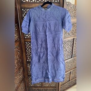 Brand new pure silk Blue Short Sleeve embroidered kurta